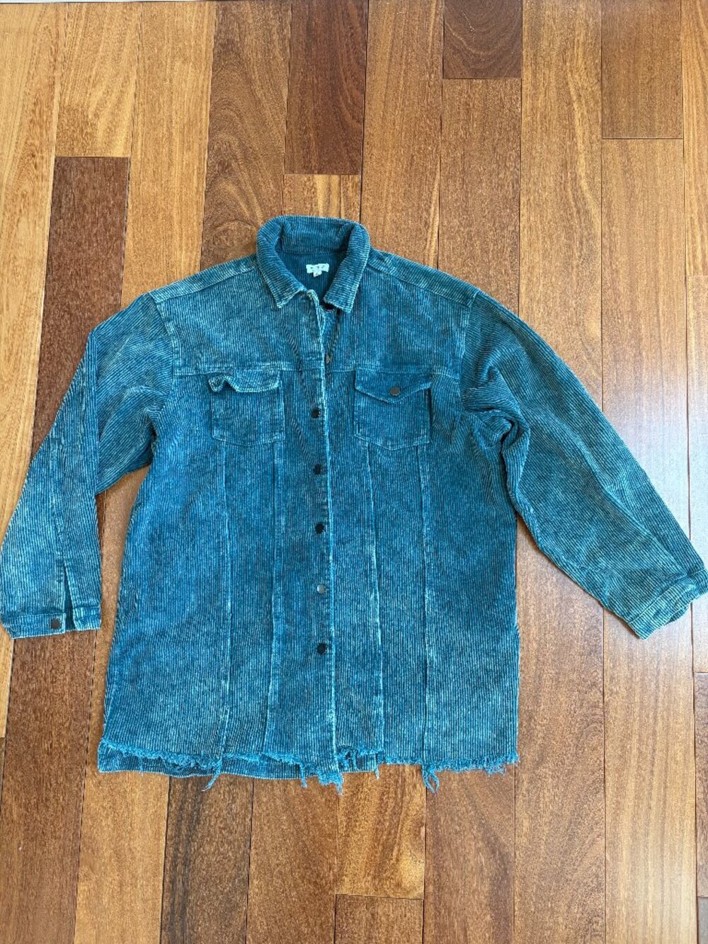 POL jade green corduroy snap front jacket or mini dress.